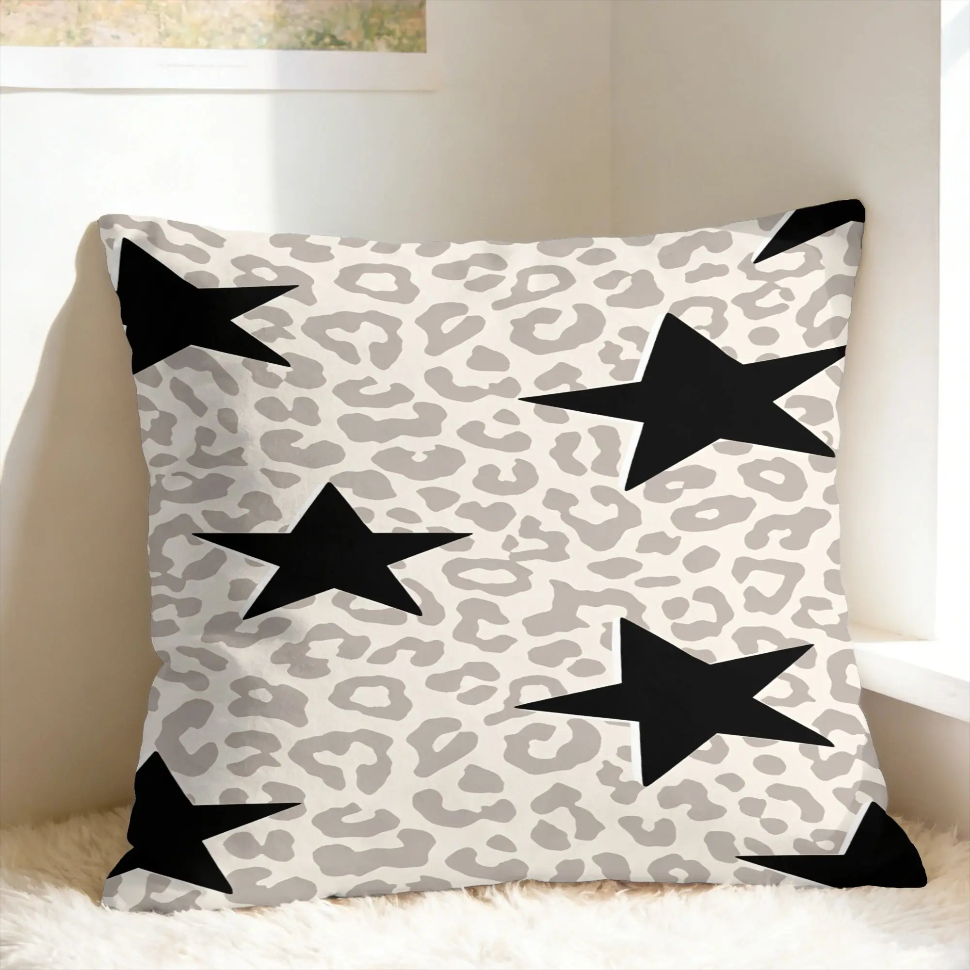 Leopard Print Star Pattern Pillow Case  Morden Pillow Cover Soft Pillowcases For Office Car Home Decor