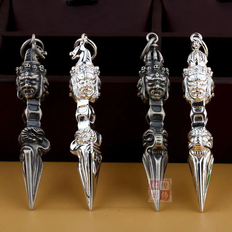Sterling Silver Hayagriva Phurba Pendant Horse Buddhist Necklace Charm for Couples, Detailed Ornament for Everyday Wear