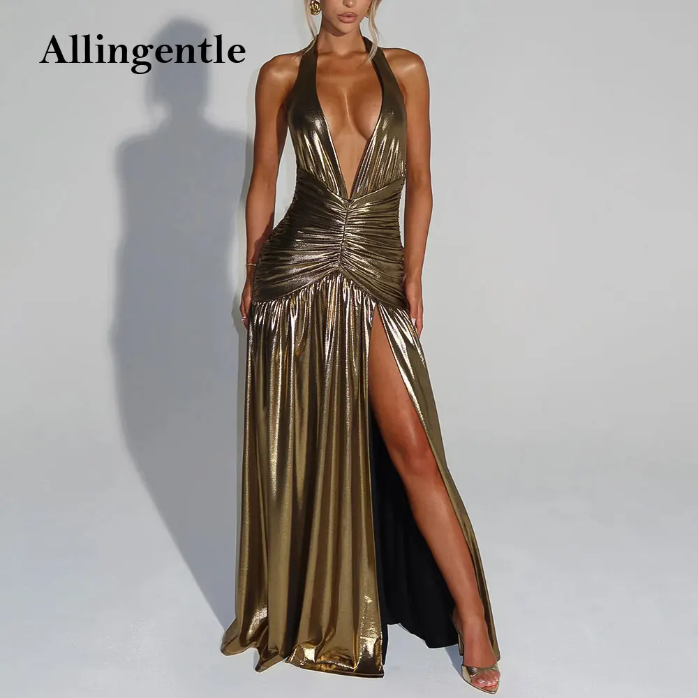 

Sexy Halter Split Long Prom Dress Sleeveless Backless Fashion Hight Waist Draped Women's Evening Coctail Formal Dress Customized