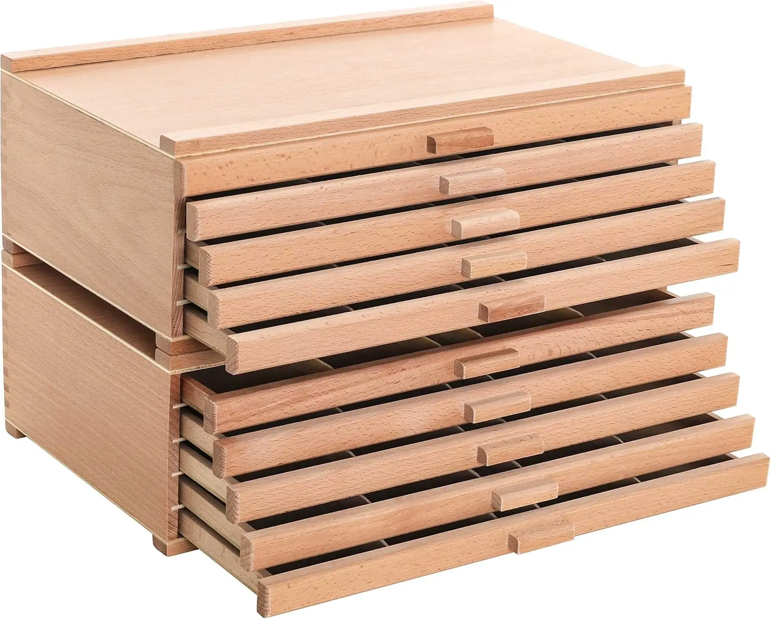 

10-Drawer Artist Tool Box with 5 Compartments per Drawer - Hardwood Storage Organizer for Brushes, Pencils, Erasers