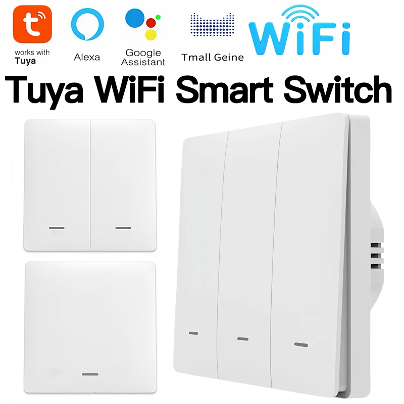 Tuya ZigBee Light Switch with Transmitter Kit, No Neutral Wire/Capacitor, 1/2/3 Gang Works with Alexa Google Home