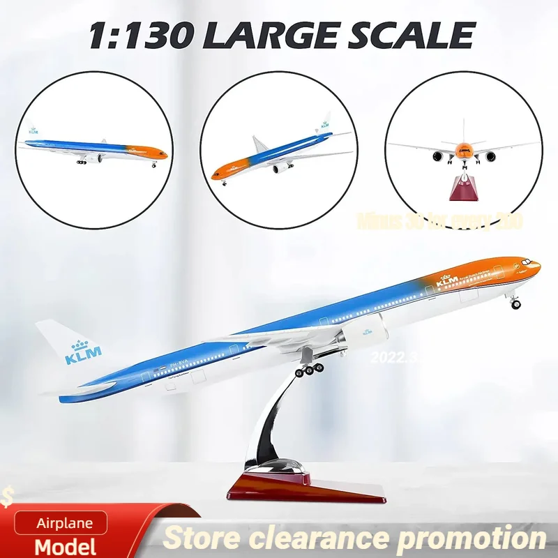 New 1:130 Scale Large Model Airplane Holland KLM Boeing 777 Plane Models Diecast Airplanes with LED Light for Collection or Gift