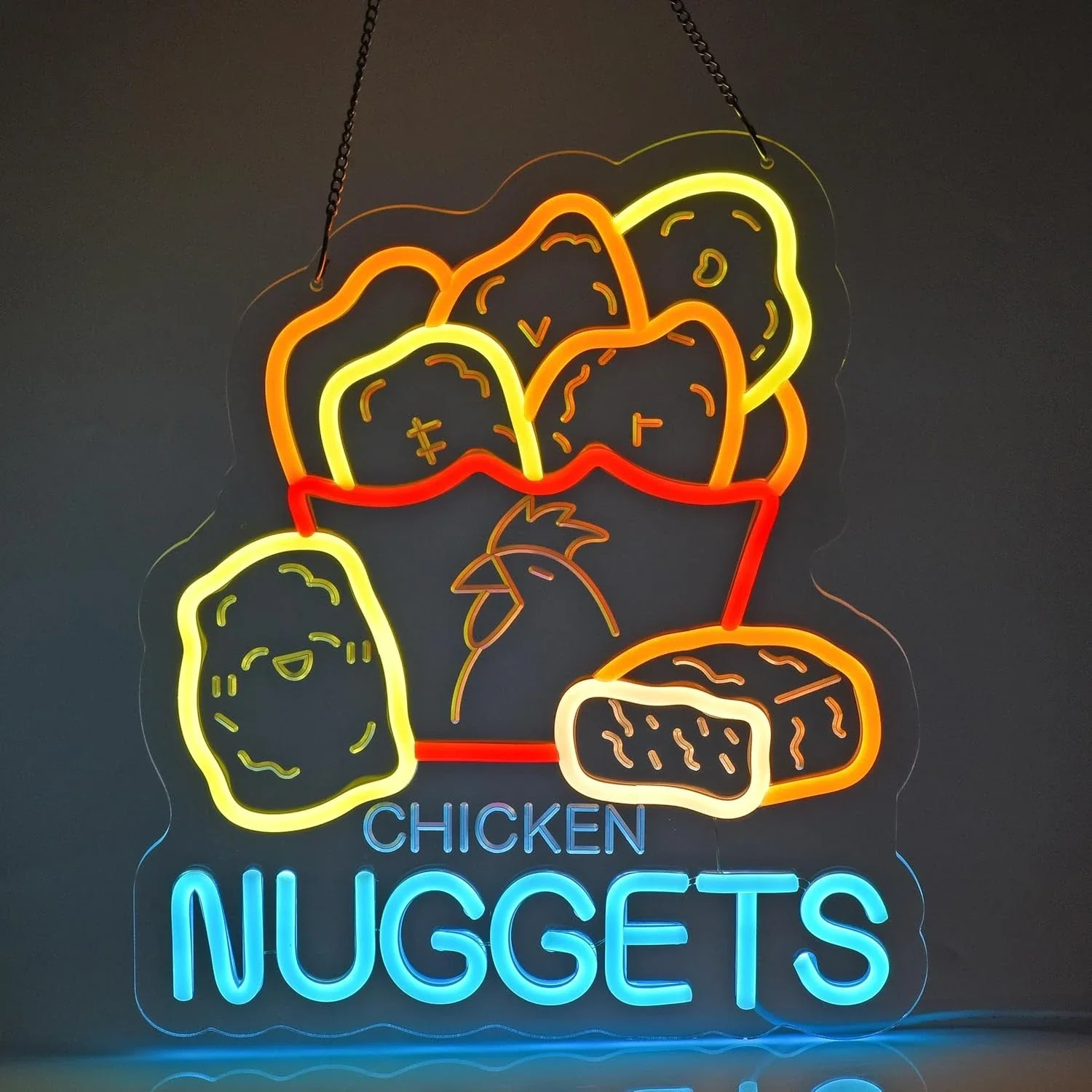 Chicken Nuggets Neon Sign Food Neon Lights for For Business Restaurant Shop Store House Bar Cafe Party Home Decor USB Dimmable