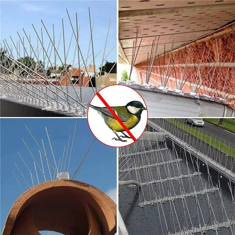 -ESTR 12Pcs Pigeon Spikes Stainless Steel Bird Repeller Set Deterrent Anti Bird Pigeon Squirrel Cat Repellent For Garden Fence