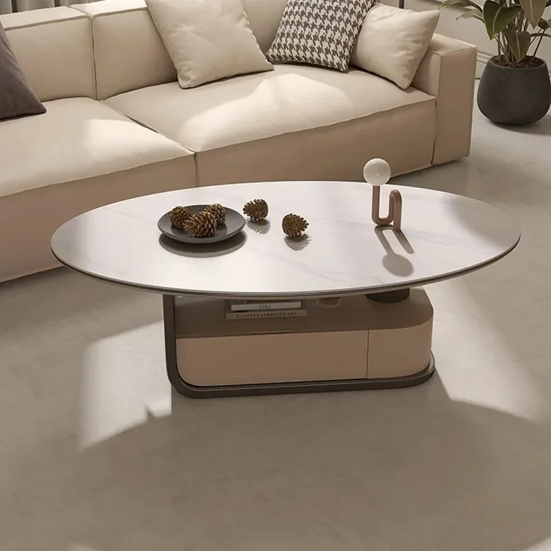 

Oval Hardcover Home Coffee Table Designer Modern Clear Simple Balcony Weight Return Table Mesa De Centro Side Board Furniture