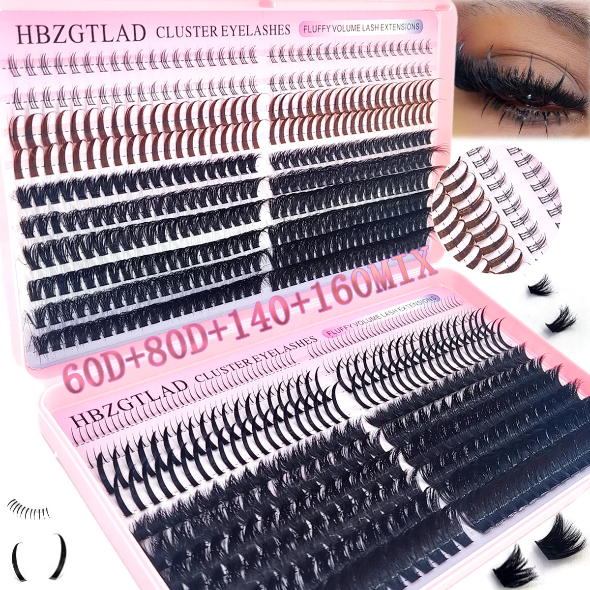 AMSDCN 60D/80D/100D/140D/160D eyelash clusters with bottom and pointed eyelashes DIY fairy manga pointed thick artificial mink