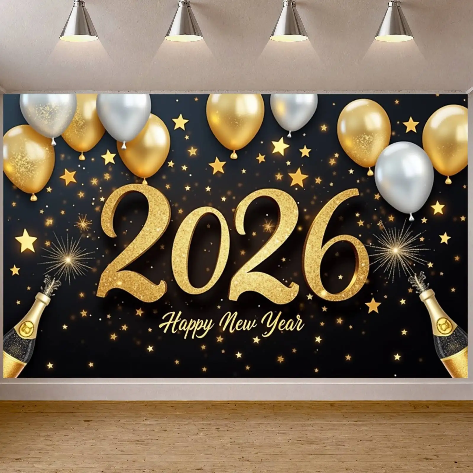 Goldschriftzug 2026 Frohes Neues Jahr Partybanner Neujahr Festlich Feiern Familienparty Innendekoration Fotohintergrunddekoration