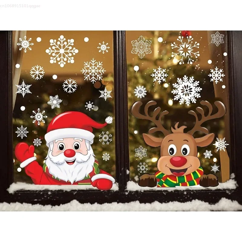 1pc Christmas Decoration Snowflake Sticker Santa Claus Elk Snowman Cross-border Glass 2026 Sticker Electrostatic Sticker