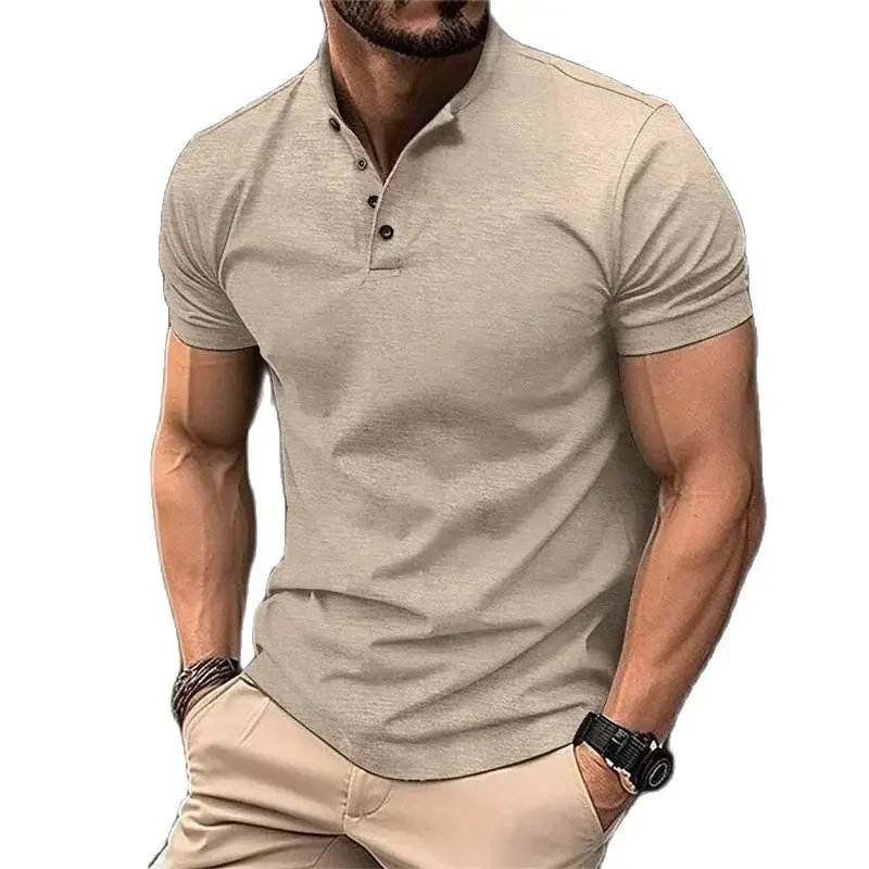 

2024 Summer O Neck Button Splice T-Shirt Male Solid Color Short Sleeve Tops Mature Men's Casual Sports Business Comfortable Tees