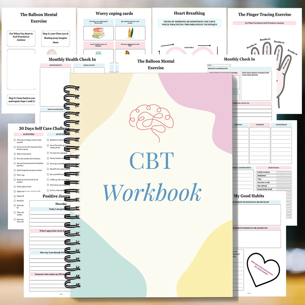 1SET Spiral-Notizbücher CBT Erwachsenen-Mentalgesundheit Entspannungs-Notizbuch, Kognitive Verhaltenstherapie, Fähigkeiten zur Umgangsfähigkeit mit Verlust, Entspannung
