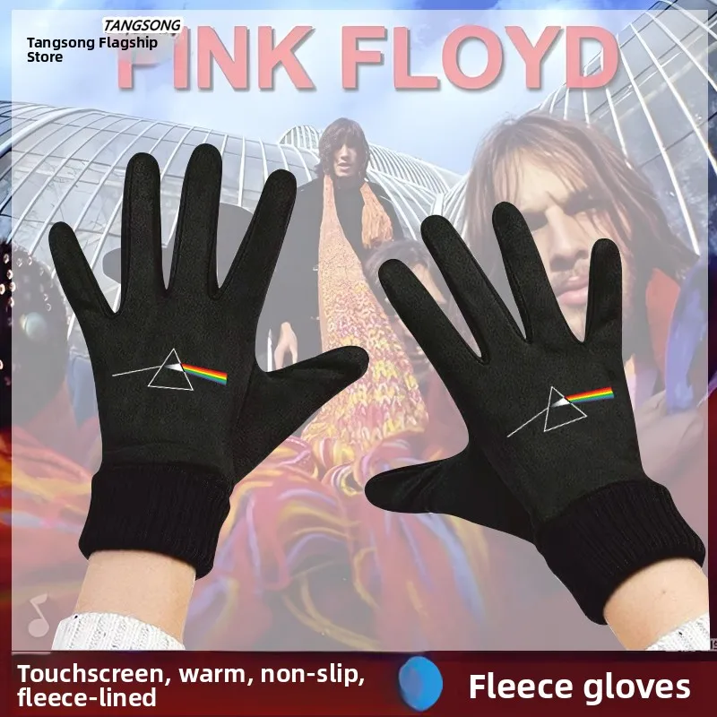 

PinkFloyd Moon Dark Side Fleece Lined Cycling Gloves Men's Rock Band Warmth Gloves Touch Screen Compatible mid Thickness