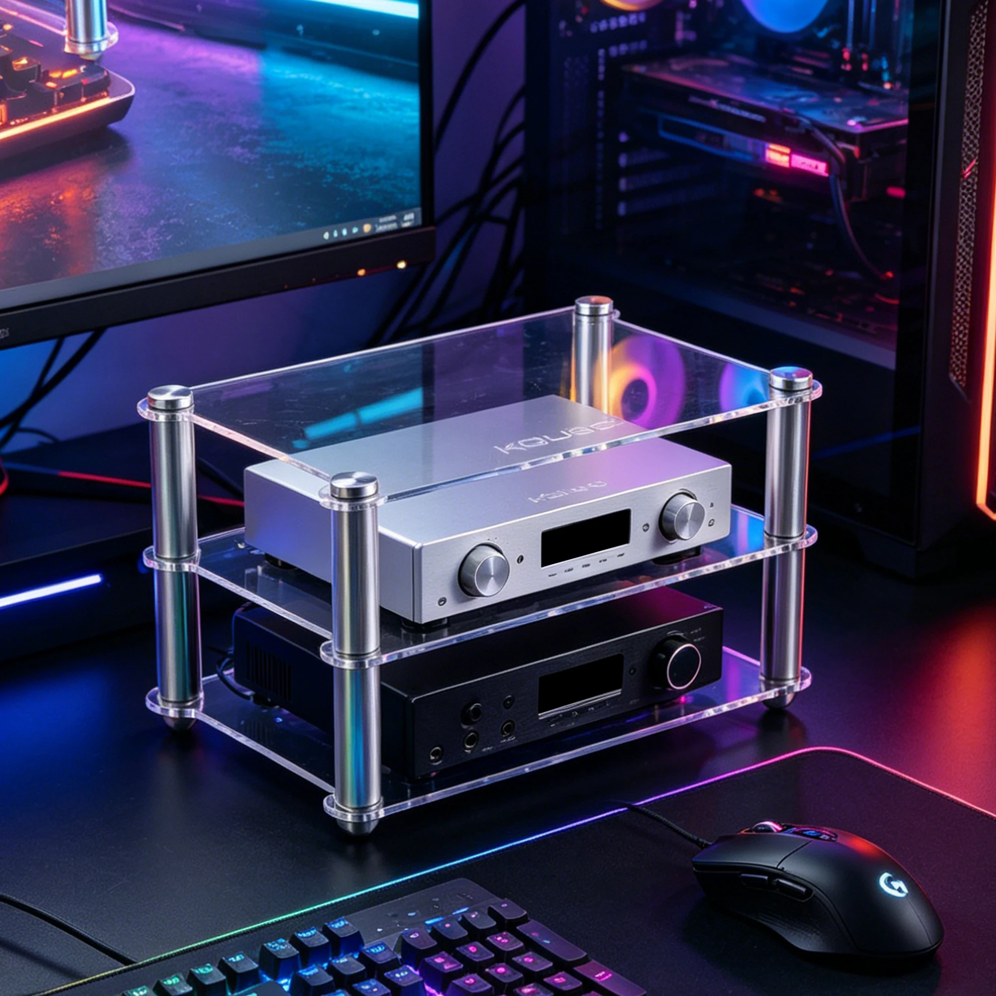 KGUSS amplificador rack amplificador de fone de ouvido HIFI DAC rack desktop coluna de alumínio sólido rack de equipamentos de áudio acrílico de dupla camada