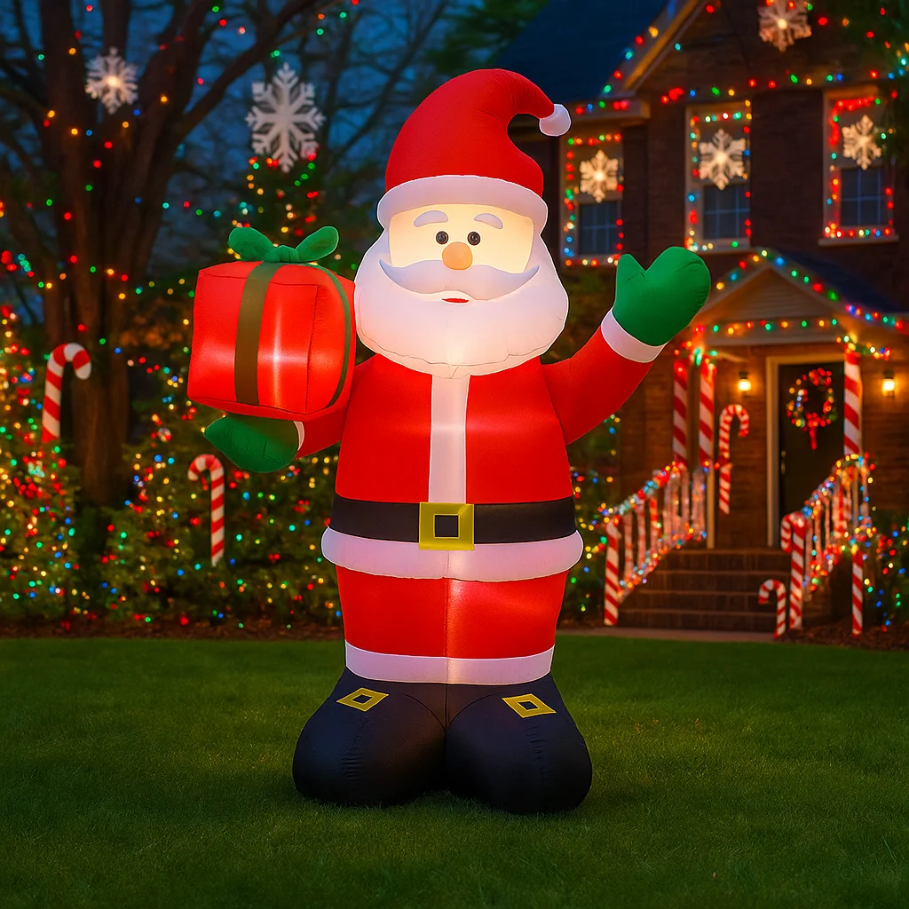 

2.4M/7.8FT Inflatable Santa Claus Holding Gift Lights LED Home Decoration Toy Yard Xmas Holiday Decor Supplies for Outdoor Lawn