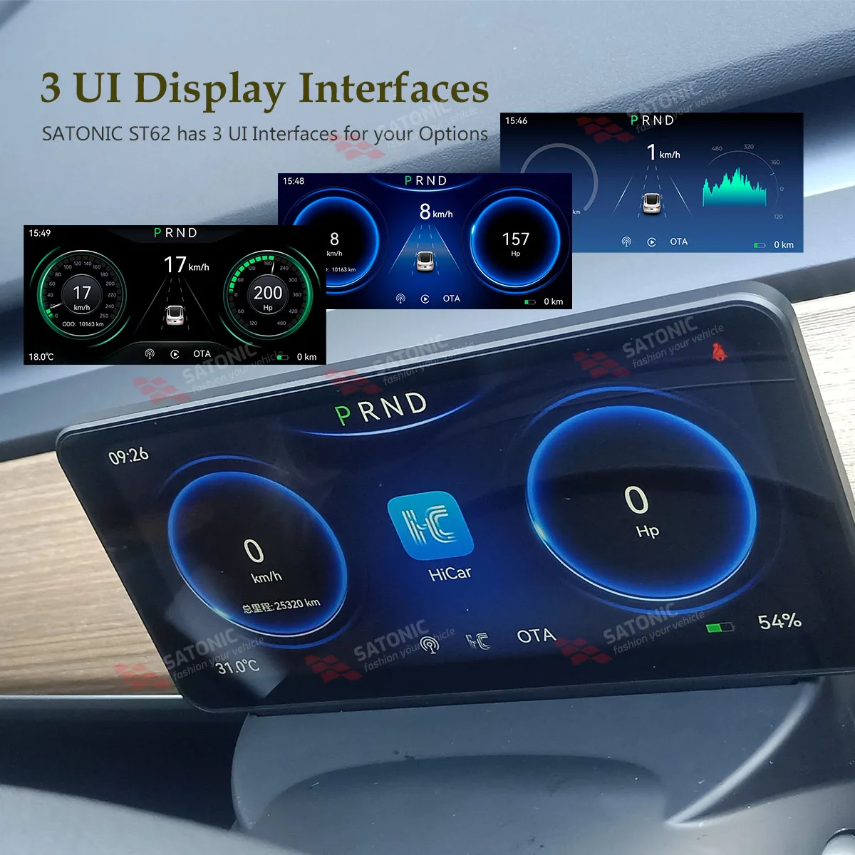 Newest 6.25 inch Carplay Multi-Function Display Dashboard for Tesla Model Y 3 Support Front View Camera 1080P HD SATONIC