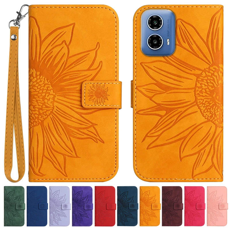 

Sun Flower Flip Cover Case on For Motorola MOTO G85 G04S E14 G04 G24 G34 G14 G54 G84 5G Coque Leather Case Pattern Phone Shell