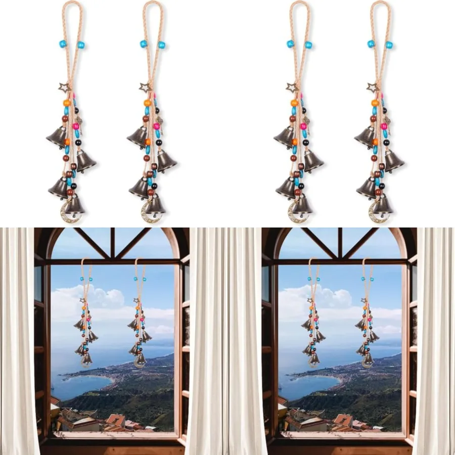 

Декоративные колокольчики ручной работы для дверной ручки дома, колокольчики-обереги для защиты дома, 2 шт., латунные колокольчики для подвешивания, в стиле ведьминского декора