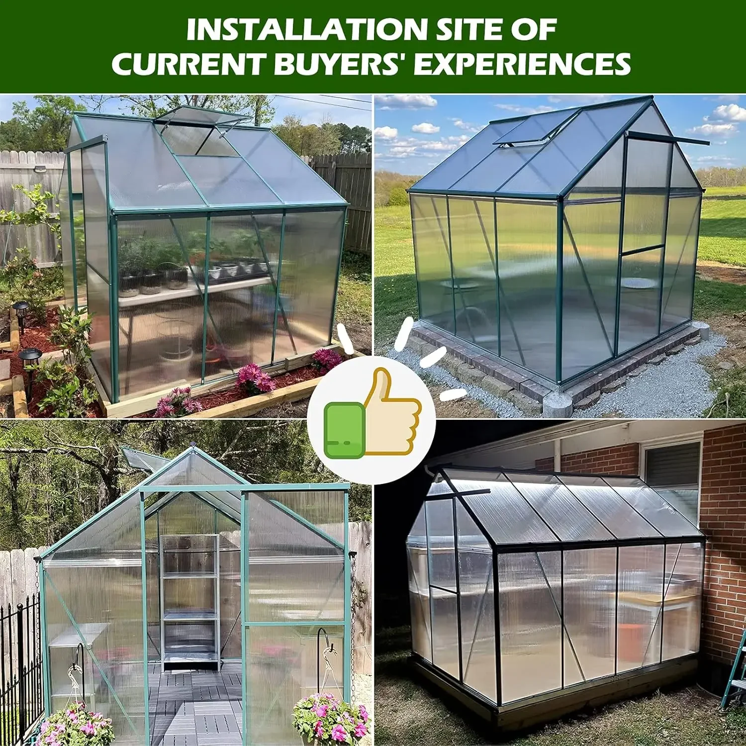 6.2' x 10.2' Hobby Polycarbonate Greenhouse Kit, Aluminum Heavy Duty Green House with 2 Vent Windows,