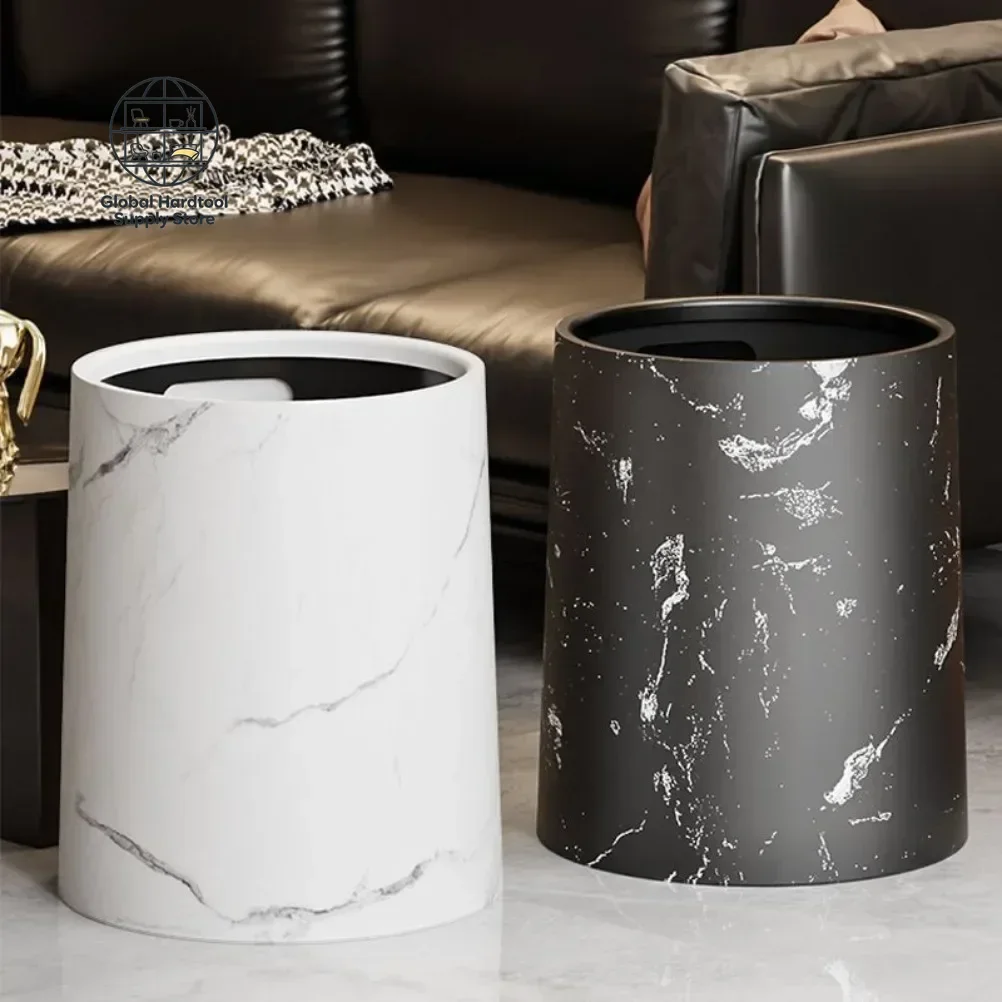 Nordic Marble Texture Trash Can Rolling Cover Type Bedroom Toilet Trash Bin Odor Proof Wastebasket Bathroom Accessories