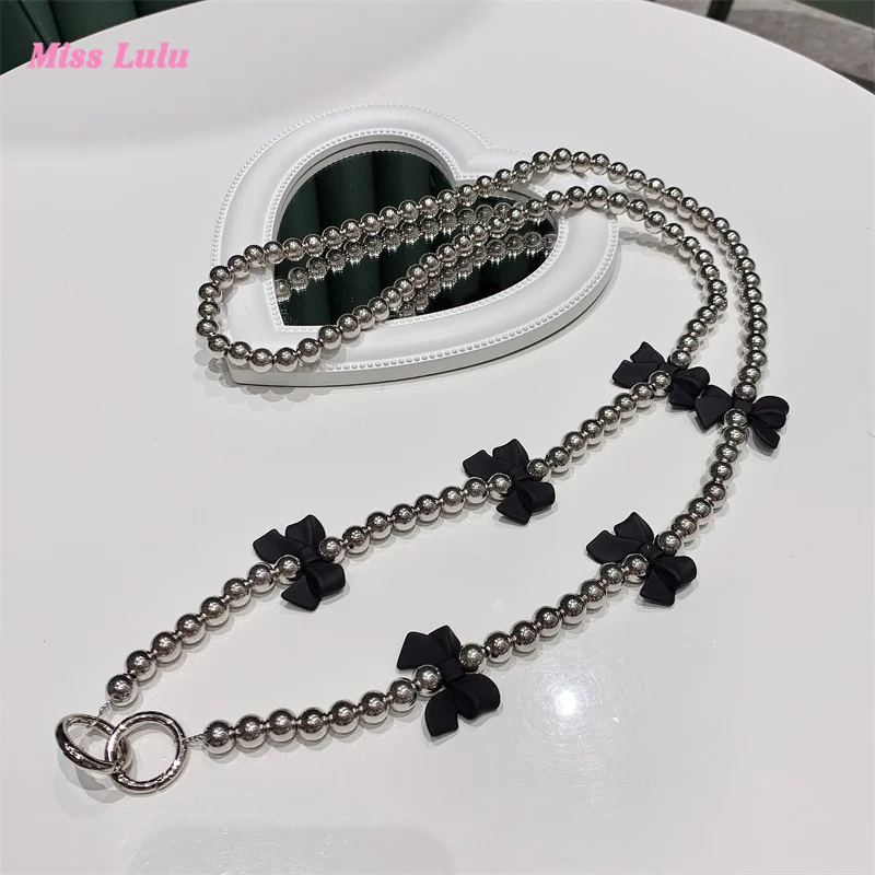 Cute Heart Beaded Bracelet Phone Strap Bowknot Handmade Hanging Long Chain Woman Girl Bag Camera Pendant for Airpods Cases