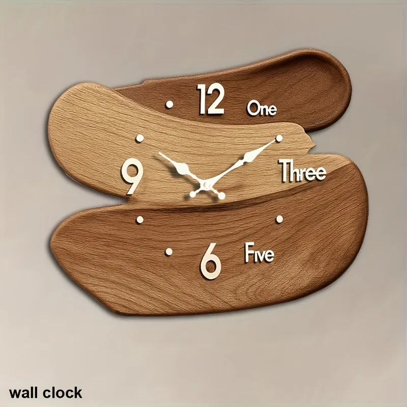 1pc Modern Wooden Wall Clock Silent Non-Ticking Unique Interlocking Design Wood Grain Face & Hands for Home Office Decoration