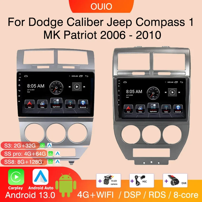 

2DIN Android 13 radio For Dodge Caliber Jeep Compass 1 MK Patriot 2006 - 2010 Car stereo Multimedia Player Carplay Auto GPS Navi