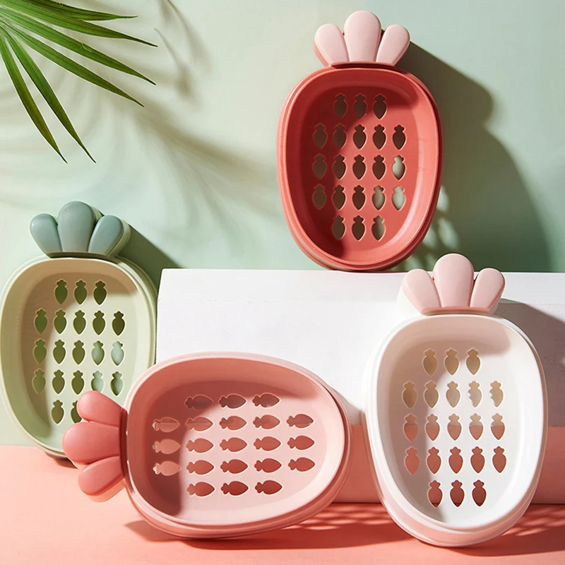 Soap Box Bathroom Accessories Dish Plate Cute Portable Carrot Fruits Soap Rack Home Shower Travel Hiking Holder Container