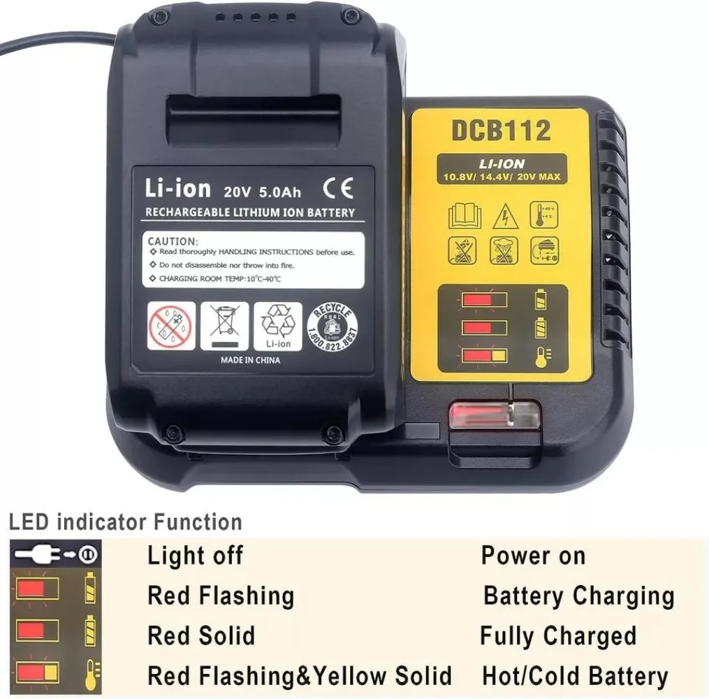 20V MAX Battery Charger DCB112 For Dewalt 12V 20V and 60V MAX Lithium Battery DCB120  DCB140  DCB201 DCB204 DCB206 DCB606 DCB609