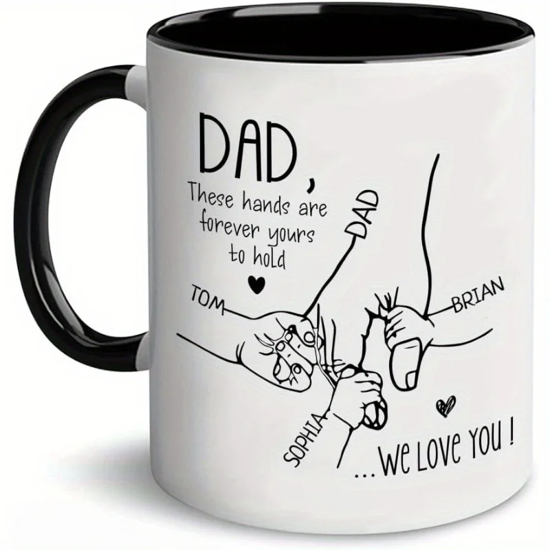 Personalized Best Dad Ever Mug - Custom Names & Family Hands Design, Heartfelt Father's Day Gift from Youngsters, Durable Coffee