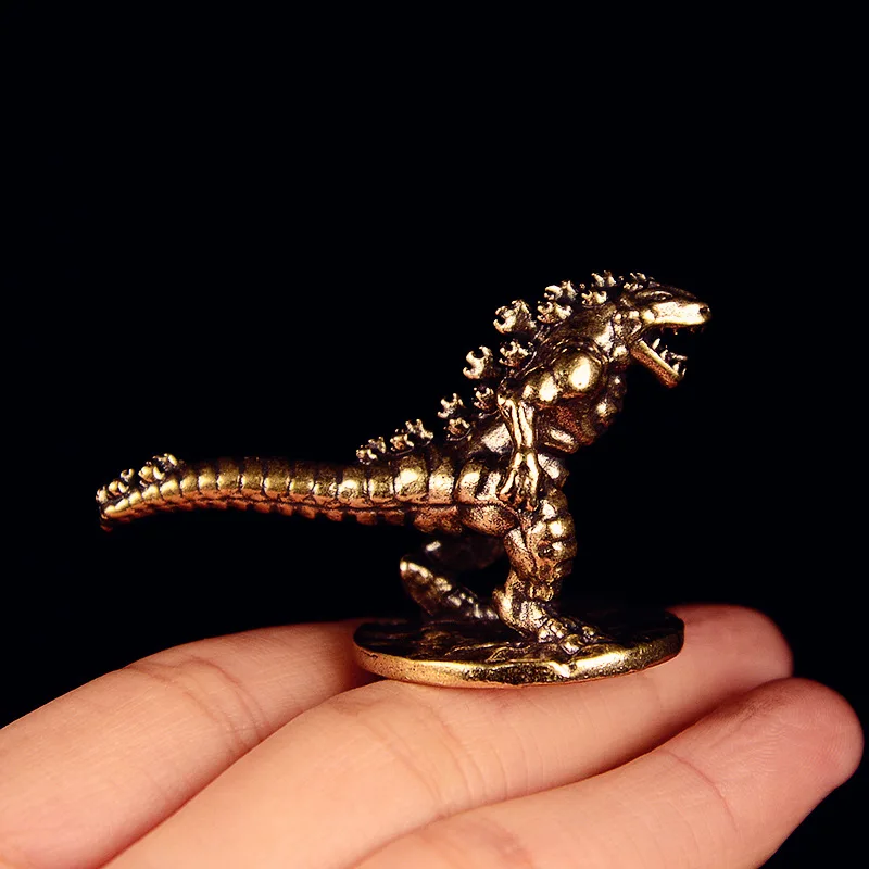 Solid Brass Roaring Jurassic Dinosaurs Small Statue Desktop Ornaments Tyrannosaurus Rex Miniatures Figurines Home Decorations