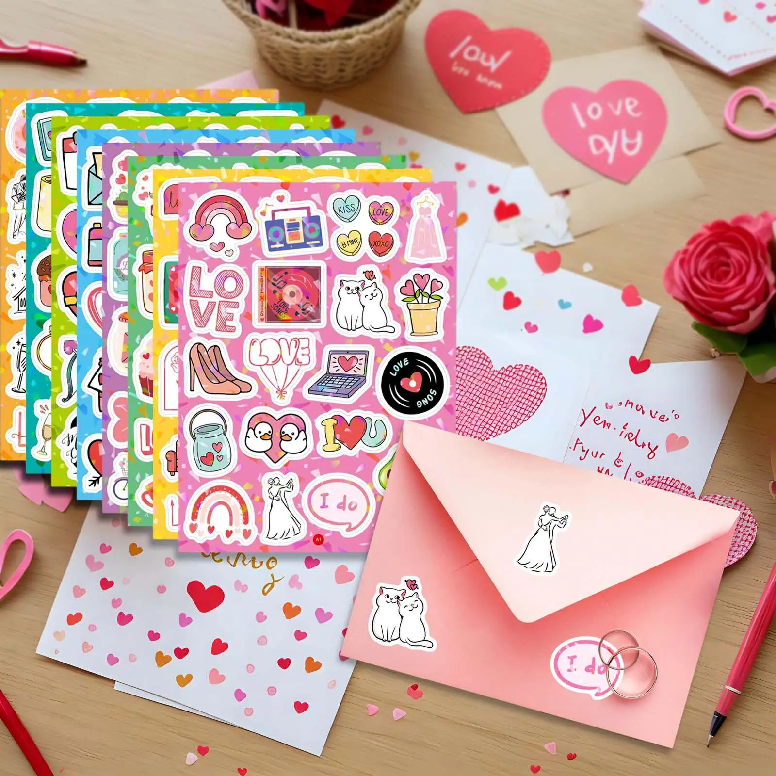 8x Valentine's Day Stickers Love Art Decals for Home Engagements Anniversary