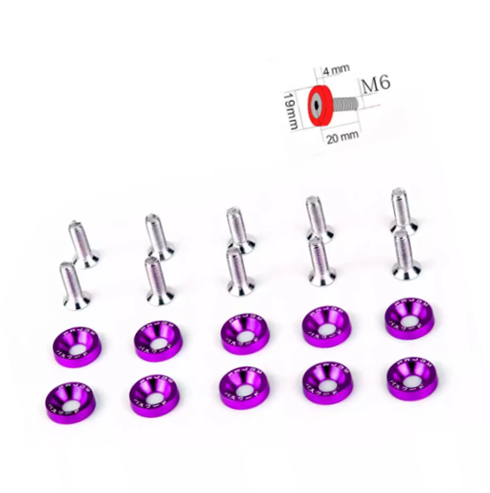 10pcs Auto Tuning Hexagonal Fasteners Fender Washer Bumper Engine Concave Screw Color Aluminum JDM Washer M6 Bolt For Honda Cars