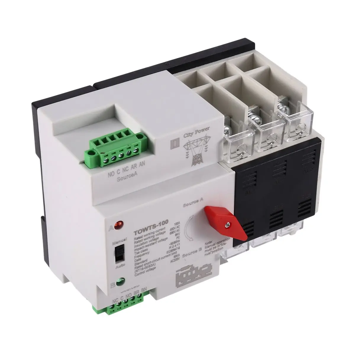 A50U Dual Power Automatic Transfer Switch 3P 100A Household Power Transfer Switch Manual/Automatic