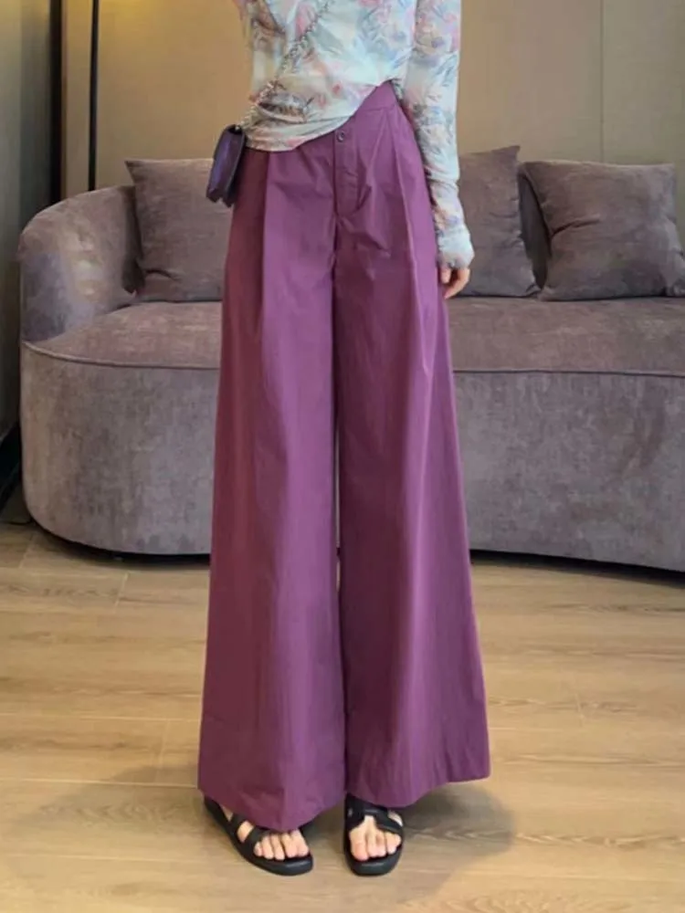 Summer Simple Fashion Thin Wide Leg Pants Women Loose Silhouette High Waist Lightweight Trousers Female