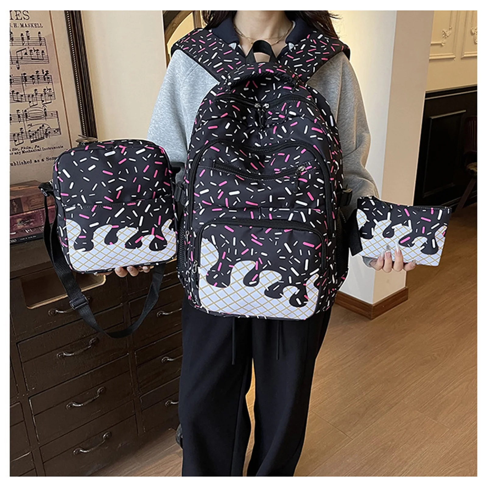 Large-Capacity Backpack Children's Fashionable Laptop Backpacks Kids Girls Casual Dual-Shoulder Bag Handbag Set view 6