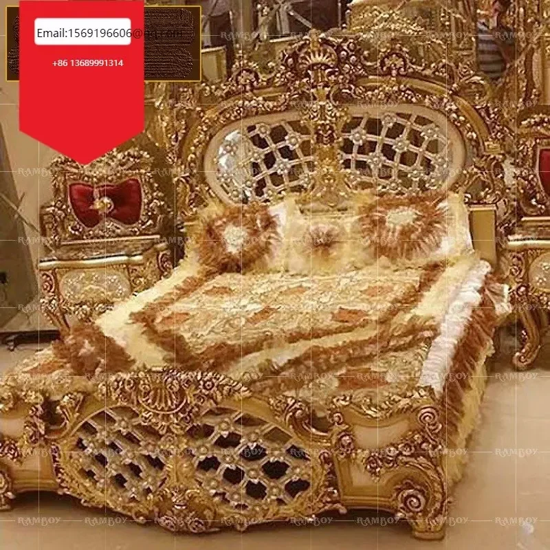 

Italian solid wood double gold foil carved princess villa bedroom master bedroom wedding bed