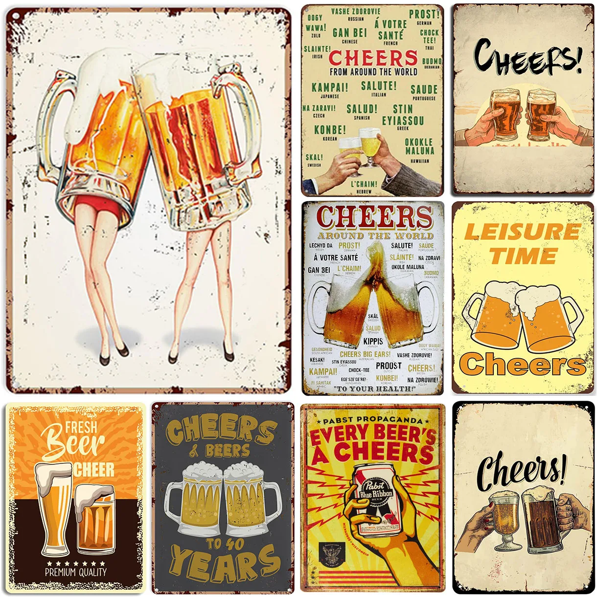 Vintage Metal Tin Signs Fresh Beer Cheers Wall Posters Plaque Iron Painting Decoration for Garage Game Room Home Cafe Club Bar