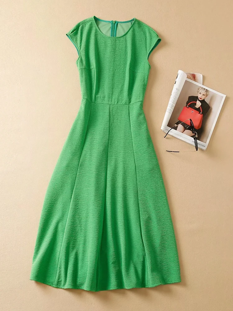 Delocah-vestido Midi de verano de alta calidad para mujer, elegante vestido de fiesta sin mangas con bolsillos, estampado verde, retazos