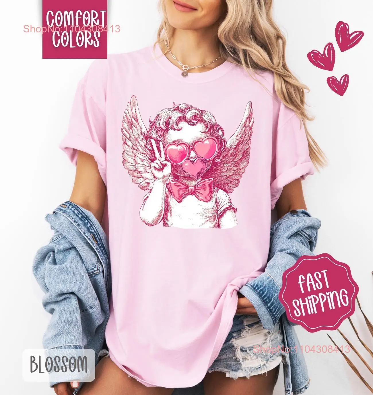 Cupid Bubble T Shirt Comfort Colors Valentine's Day Women's Holiday Cute Trendy Vday long or short sleeves