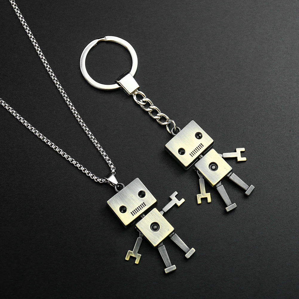 Metal Silver Color Robot Skull Ghost Necklace Keychain Hip-Hop Punk Style Accessories Daily Styling Gift for Halloween Day