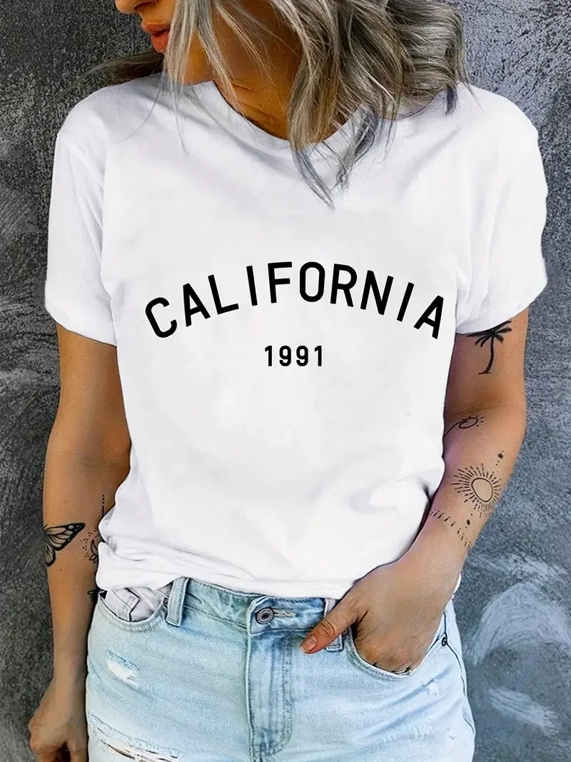 California 1991 Graphic Funny T-Shirt Women Summer Fashion Harajuku Casual O-Neck Short sleeve Commuter dressing