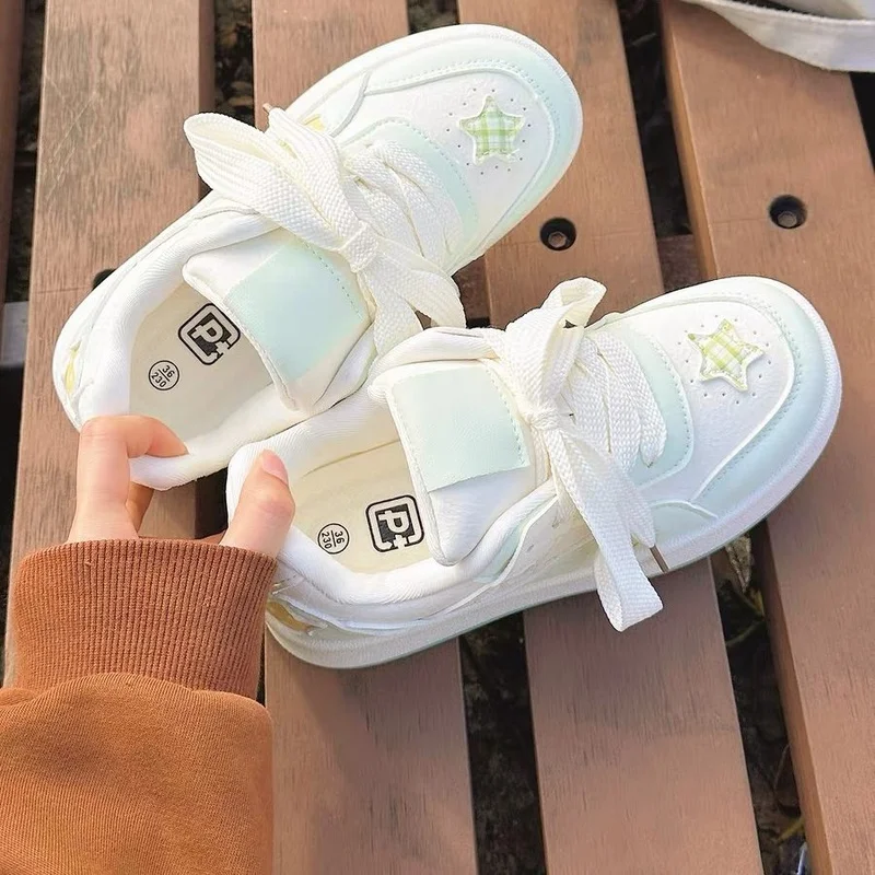 Women's Shoes Fashion Luxury Breathable Non-slip Wear-resistant Outdoor Casual Star Print Lace-Up Thick Sole Platform Sneakers view 3
