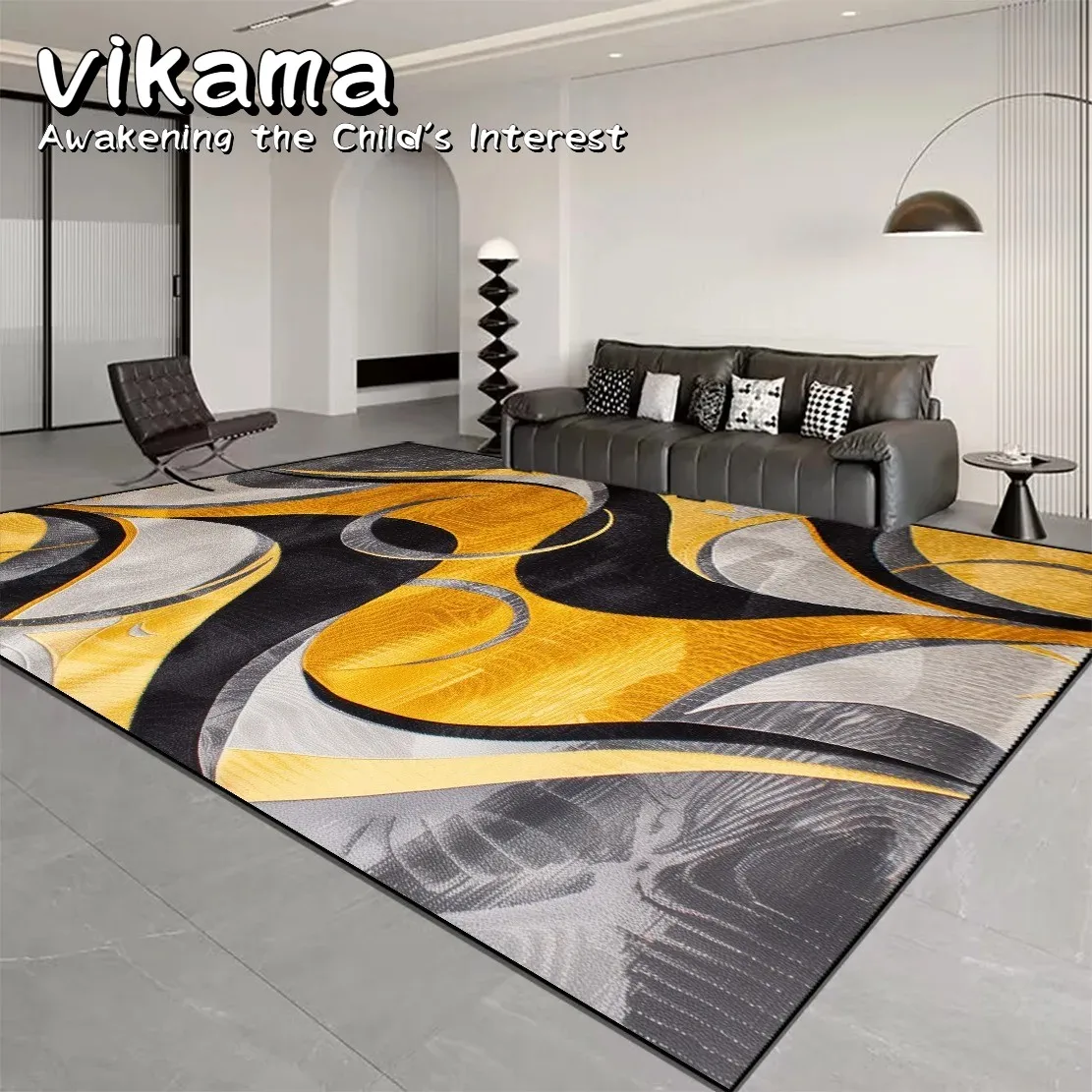 VIKAMA Loop Pile Modern Abstract Curve Design Household Carpet Thickened Non-slip Durable For Modern Living Room Decoration