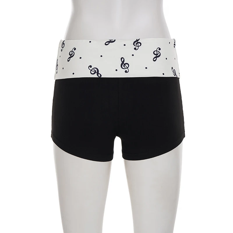 American Casual Basic Printed Color Blocked Low Waist Shorts Y2K Spicy Girl Personality Street Fashion Wear Tight Pants