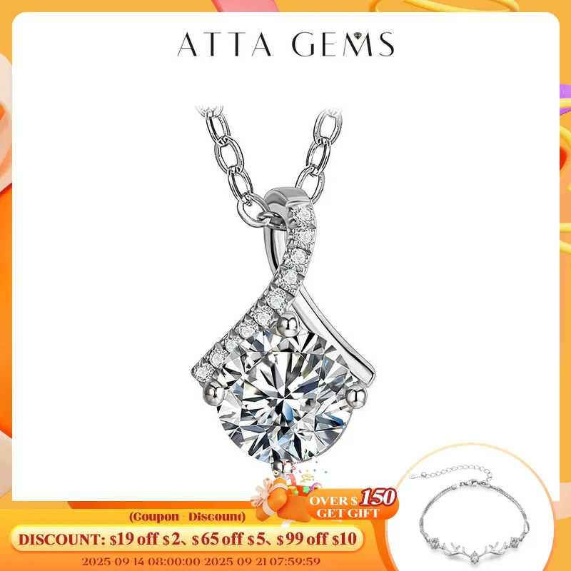 

ATTAGEMS Excellent Cut Pass Diamond Test 1-2 ct D Color Good Clarity VVS1 Moissanite 925 Silver Pendant Necklace for Women Gift