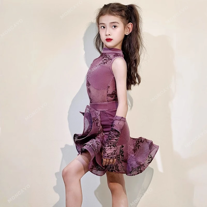 Vestido de baile latino Cha Rumba Tango Salsa vestido de salón para niñas traje de baile de Samba infantil estándar vestido de práctica latina para niñas