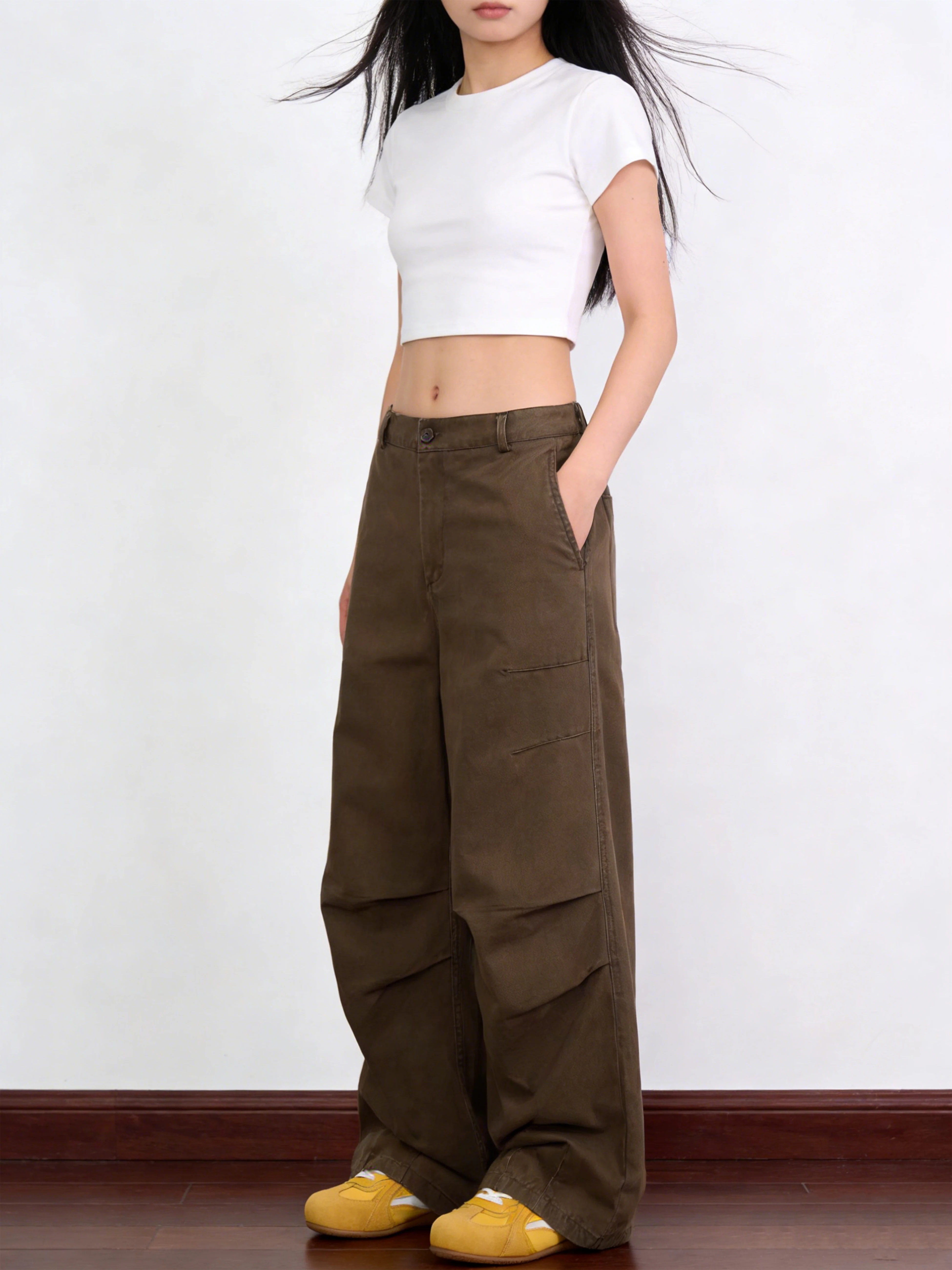American Style Relaxed Fit Soldier Pants Women Loose Wide Leg Pleated Design Street Couple Workwear Cotton Casual Trousers