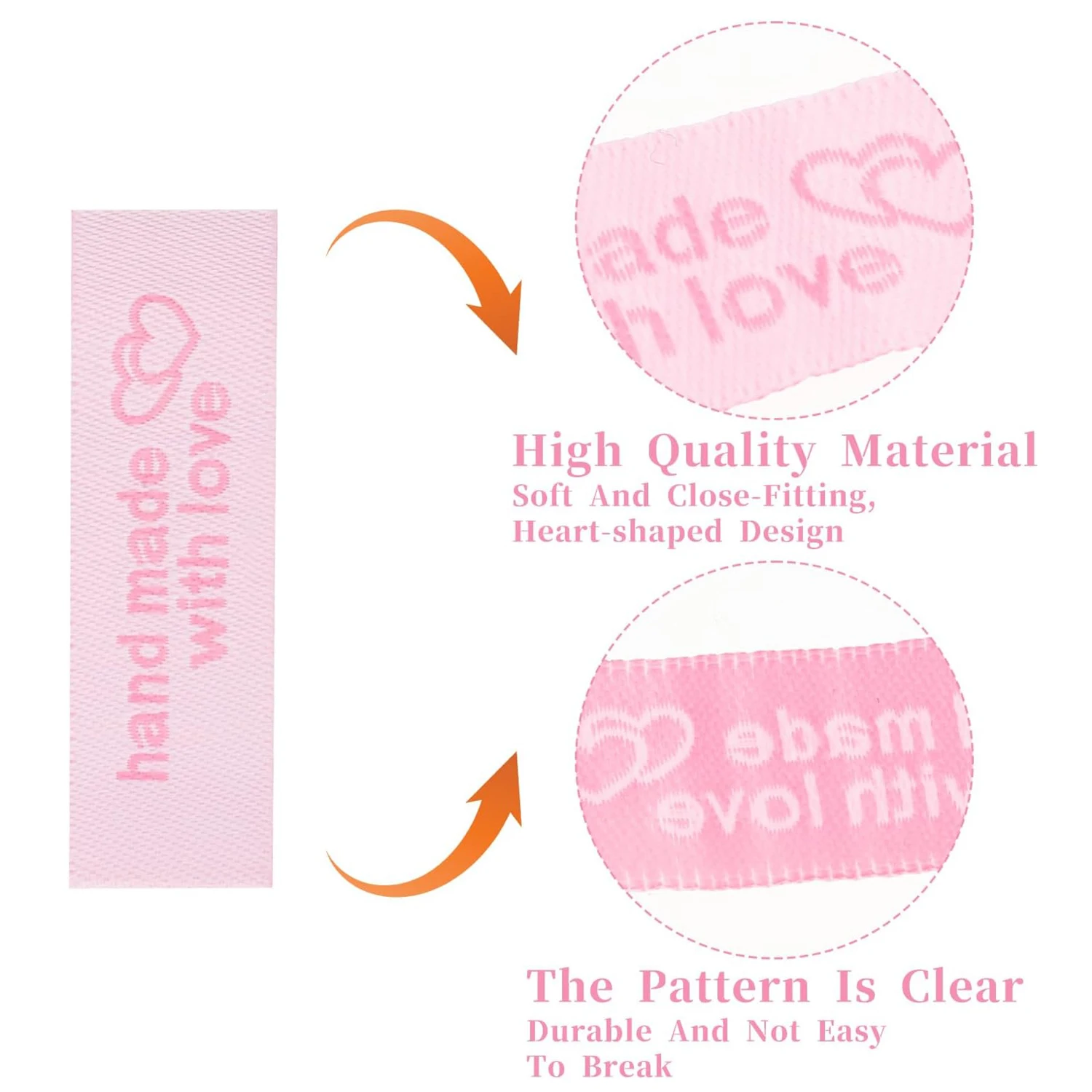 30/120Pcs Personalized Sewing Labels Sew on Clothing Labels Interlocking Heart Pattern Fabric Label Tags for DIY Handmade Items