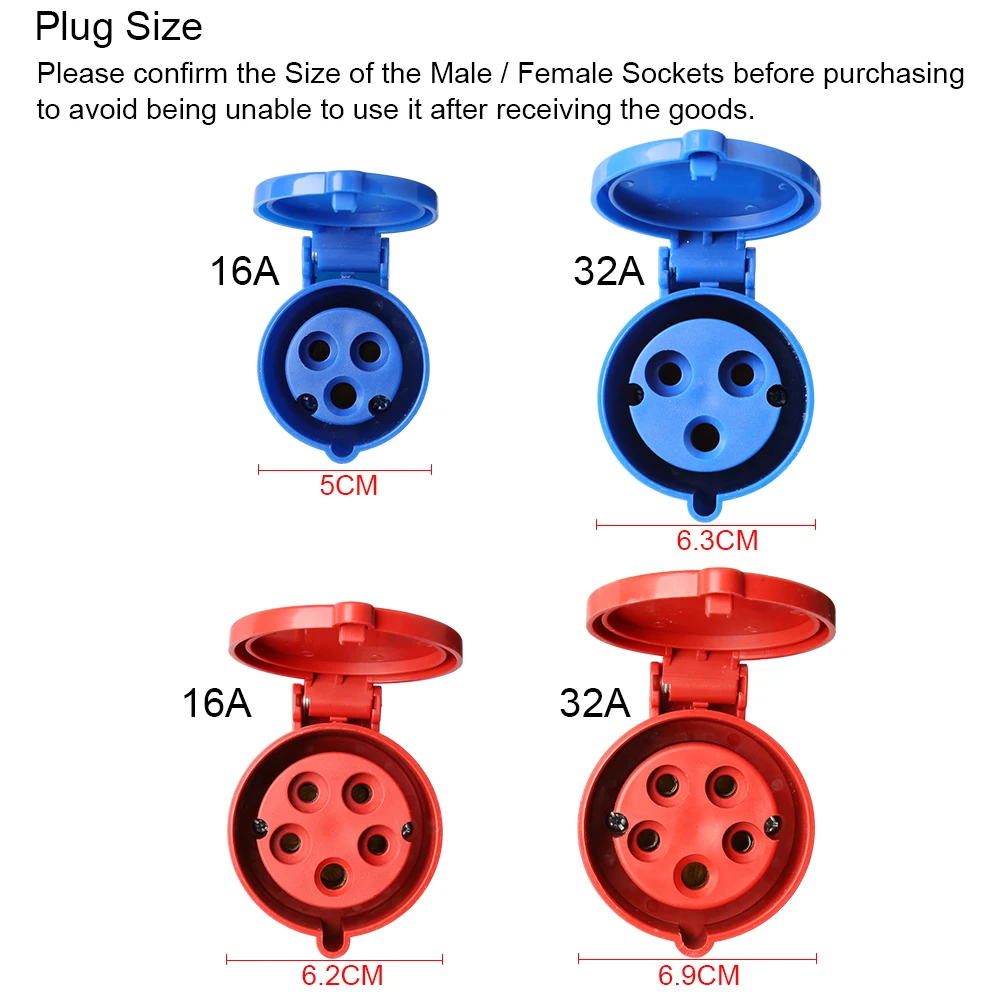 PEOKE EV Charger Adapter Schuko to Red CEE Socket 5 Pins 1 Phase 16A to 3 Phase 32A Female Blue CEE Plug for Portable Charging