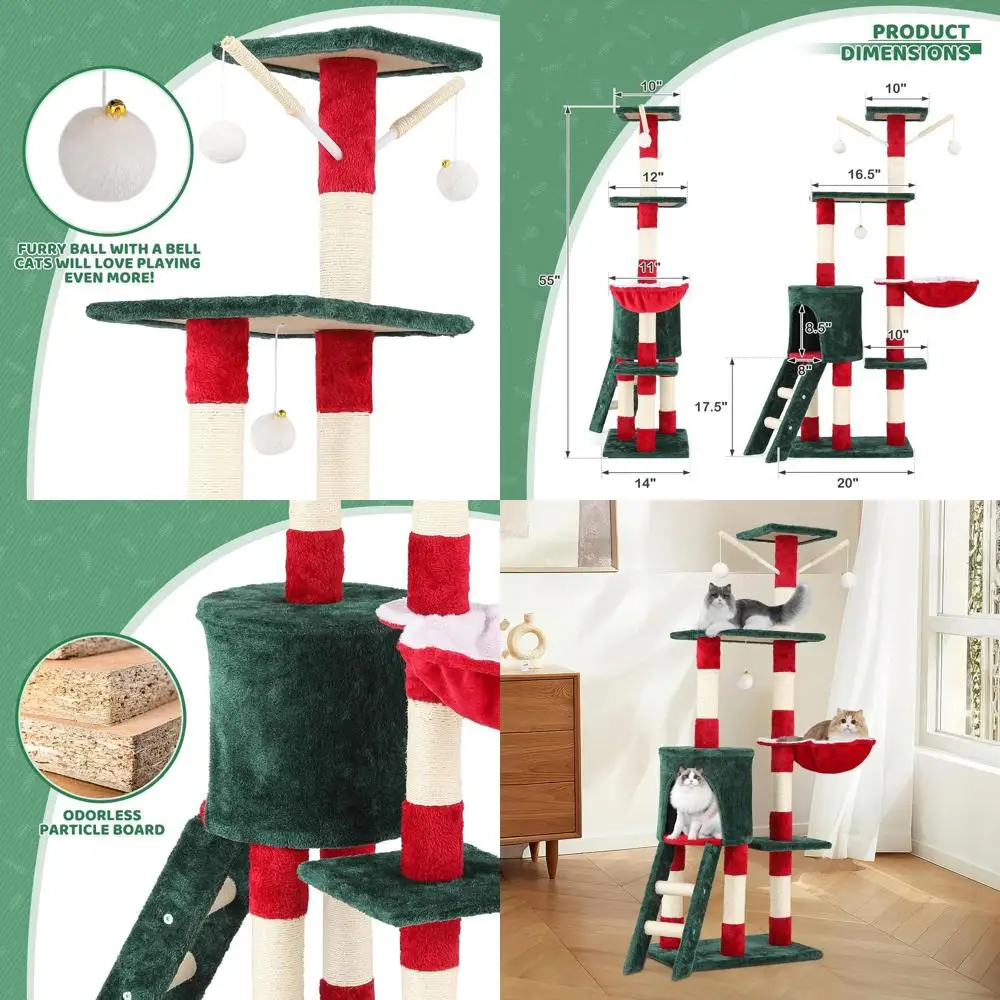 

Многоуровневый кошачий дерево-башня для дома, 54 секции, для кошек весом более 20 фунтов, прочная конструкция с возможностью царапания, лестницей, домиком, лежанкой и игрушками