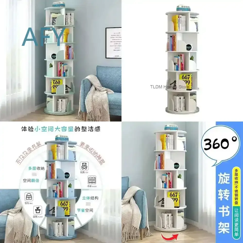 Rotating Bookshelf for Home Office Dorm Room Space Saving Book Rack for Students Creative Storage Bookcase for Small Spaces